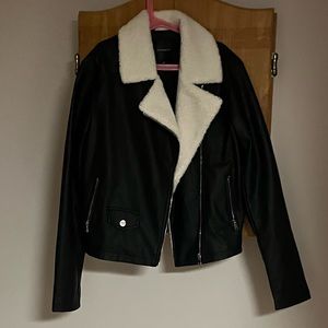 Dynamite Faux Leather Sherpa Asymmetrical Jacket